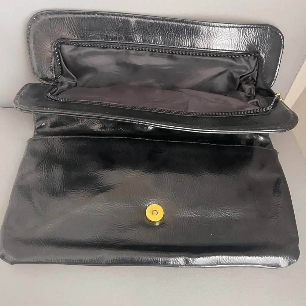 Black Foldover Clutch Purse Oversized Envelope Style Magnetic Snap Zipper